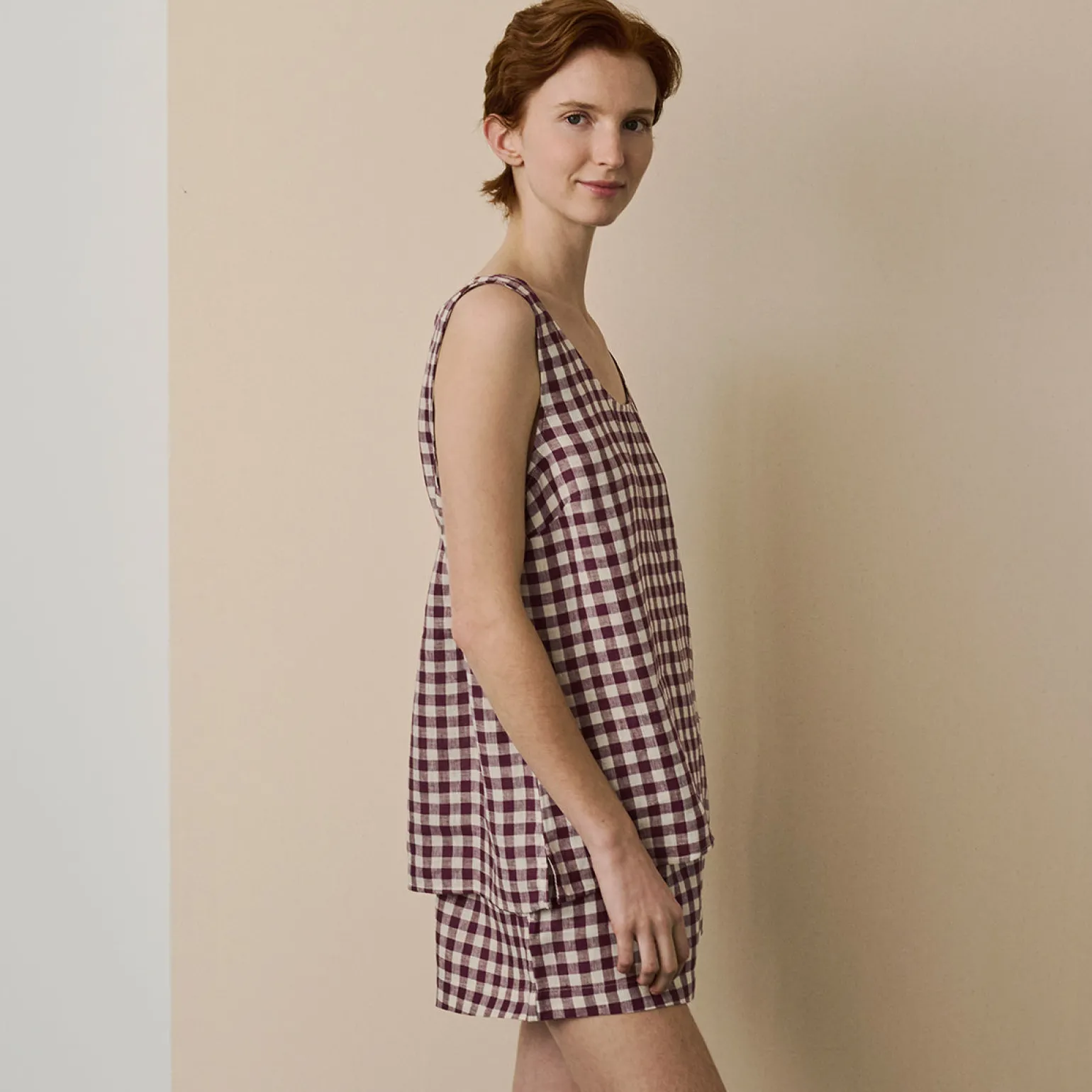Berry Gingham Linen Cami Set