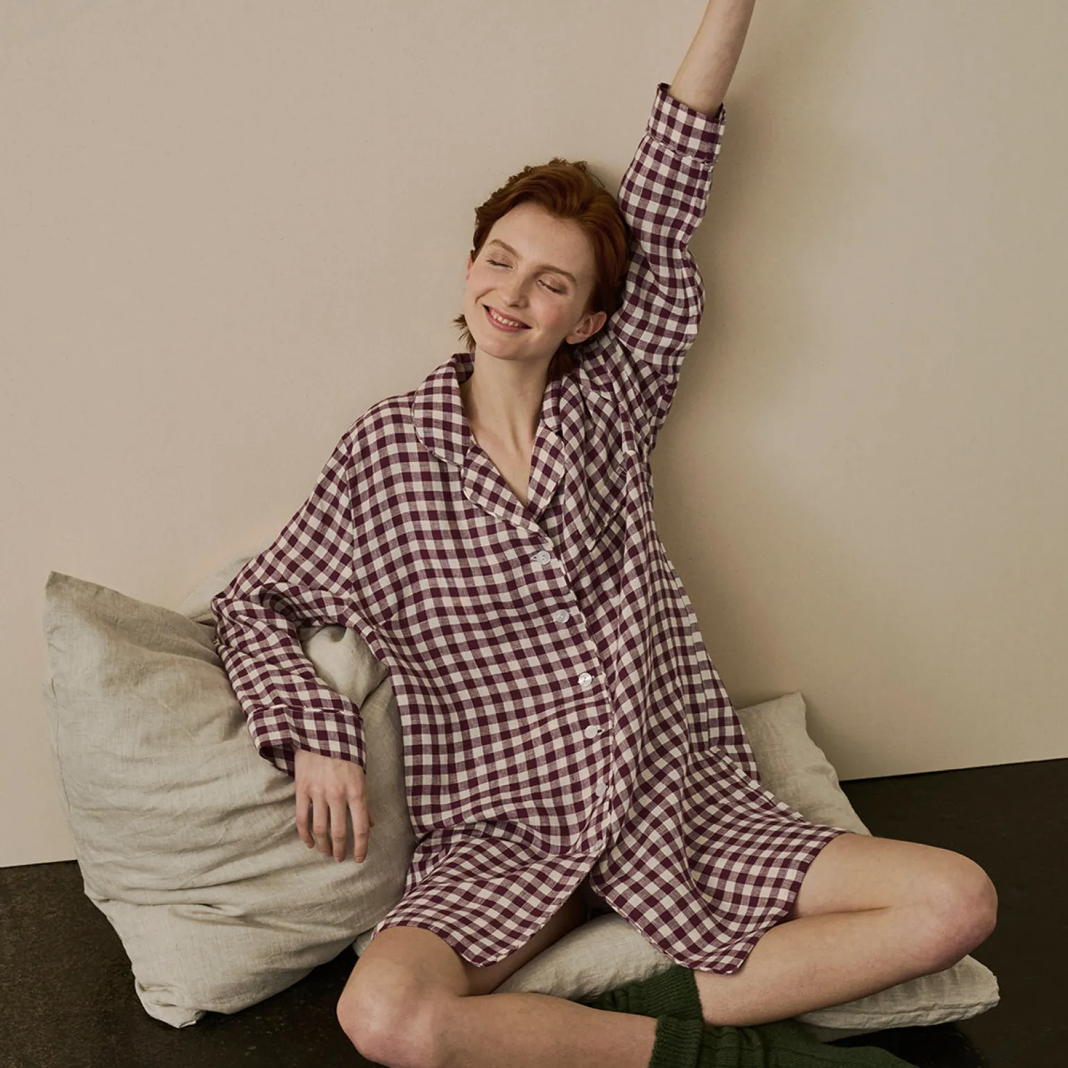 Berry Gingham Linen Night Shirt