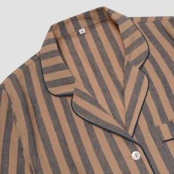 Blue & Porcini Striped Linen Pajama Shirt