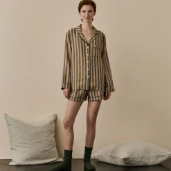 Blue & Porcini Striped Linen Pajama Shirt