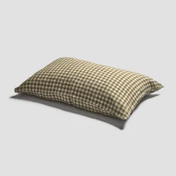 Botanical Green Gingham Linen Blend Pillowcase (Pair)
