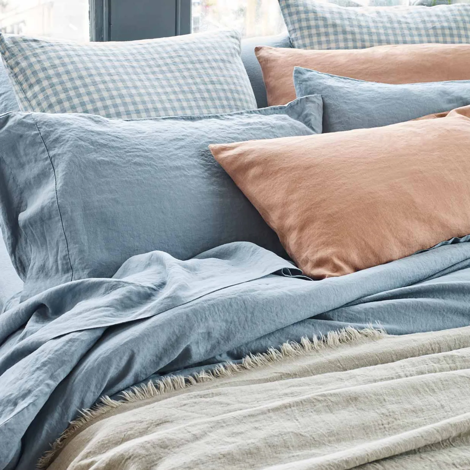 Dusk Blue 100% Linen Pillowcases (Pair)