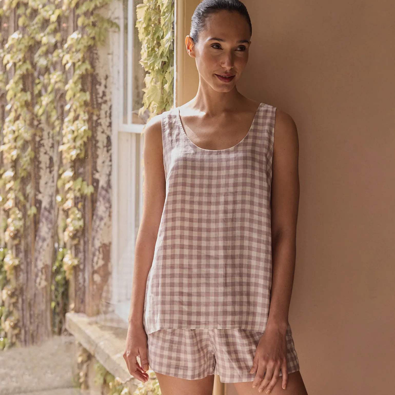 Elderberry Gingham Linen Women's Cami Set