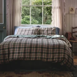 Fern Green Dallington Plaid Linen Blend Duvet Cover