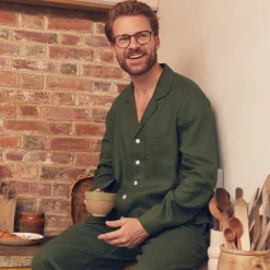 Fern Green Linen Tencel Men's Pajama Shirt
