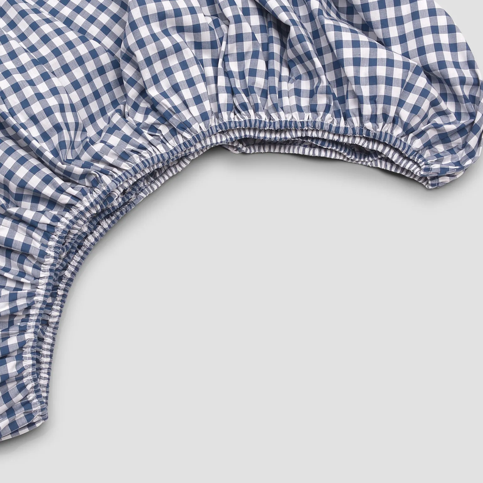 Indigo Small Gingham Cotton Fitted Sheet
