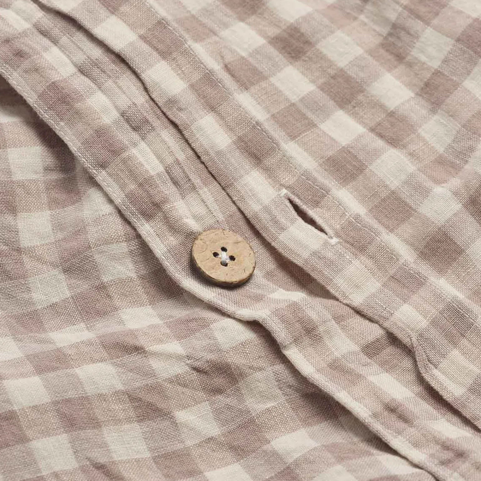 Mushroom Gingham 100% Linen Duvet Cover