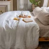 Mushroom Gingham 100% Linen Fitted Sheet