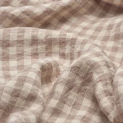 Mushroom Gingham 100% Linen Flat Sheet