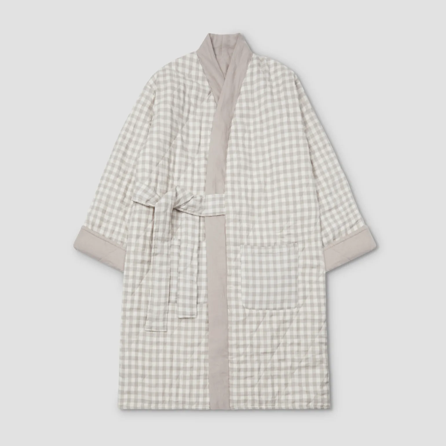 Mushroom Gingham Linen Housecoat