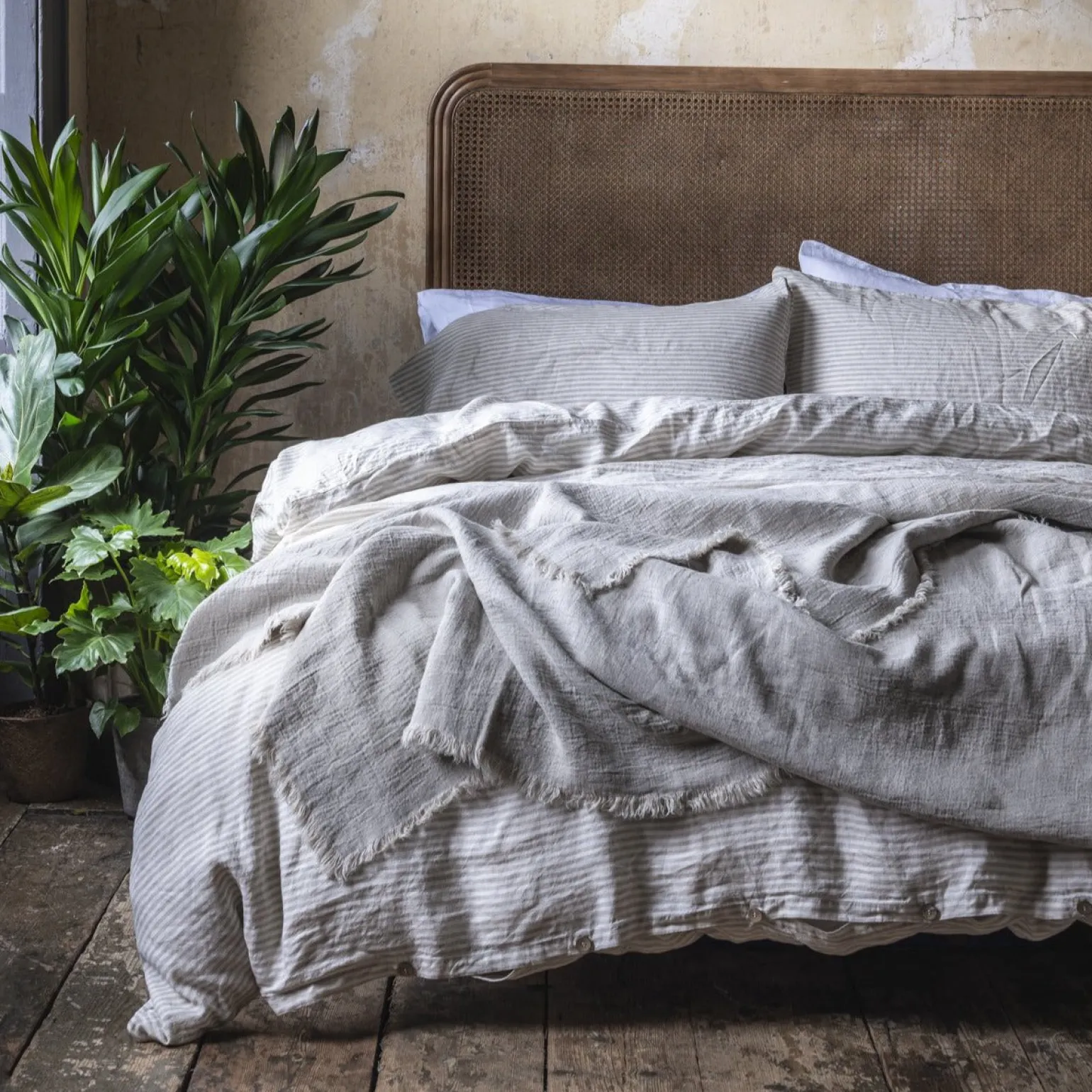 Oatmeal Stripe 100% Linen Duvet Cover
