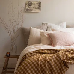 Ochre Gingham Wool Blanket
