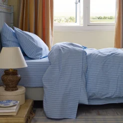 Pale Blue Favorite Shirt Stripe Cotton Flat Sheet