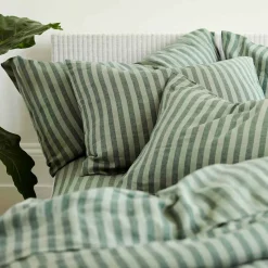 Pine Green Stripe 100% Linen Pillowcases (Pair)