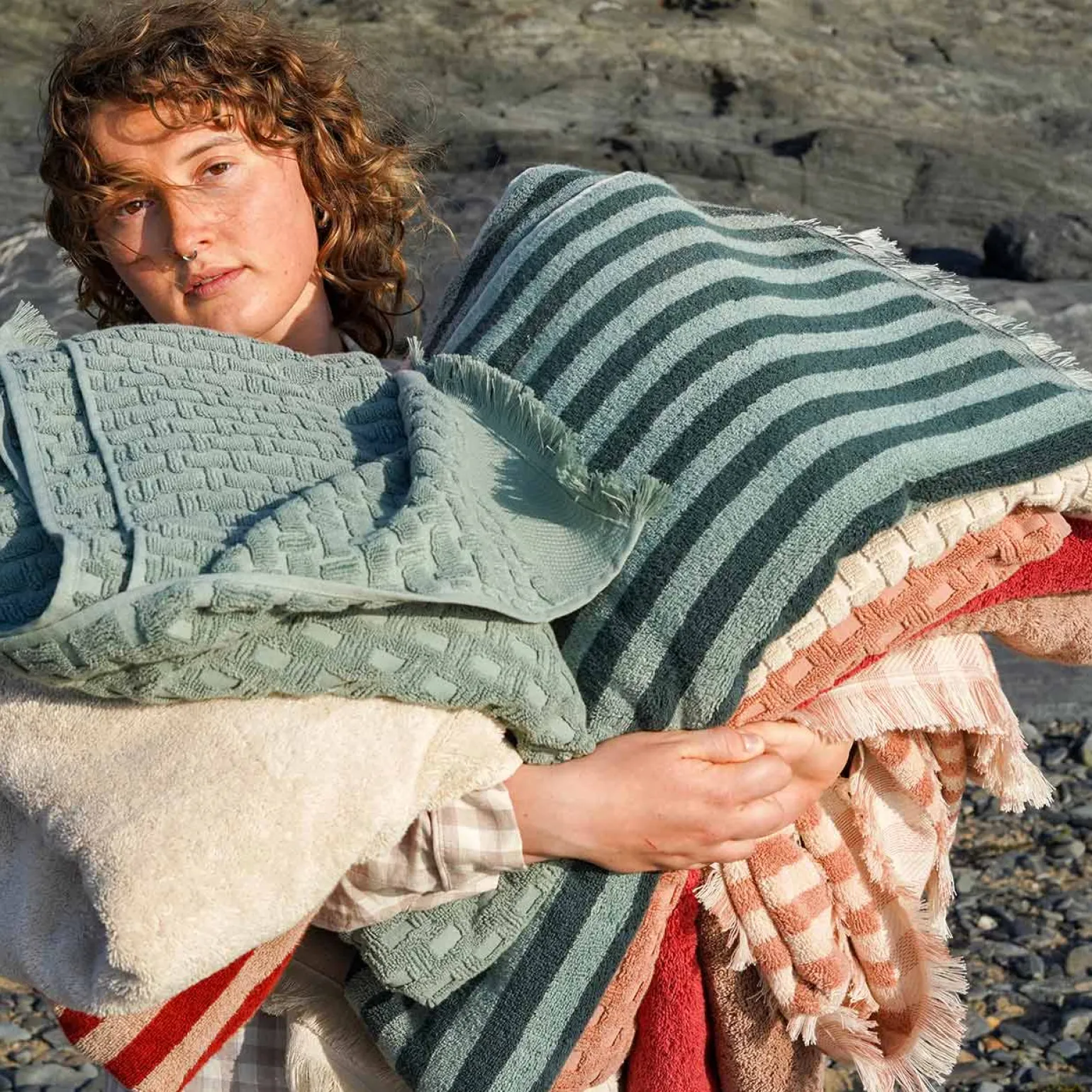 Sand Shell Pembroke Stripe Cotton Towels