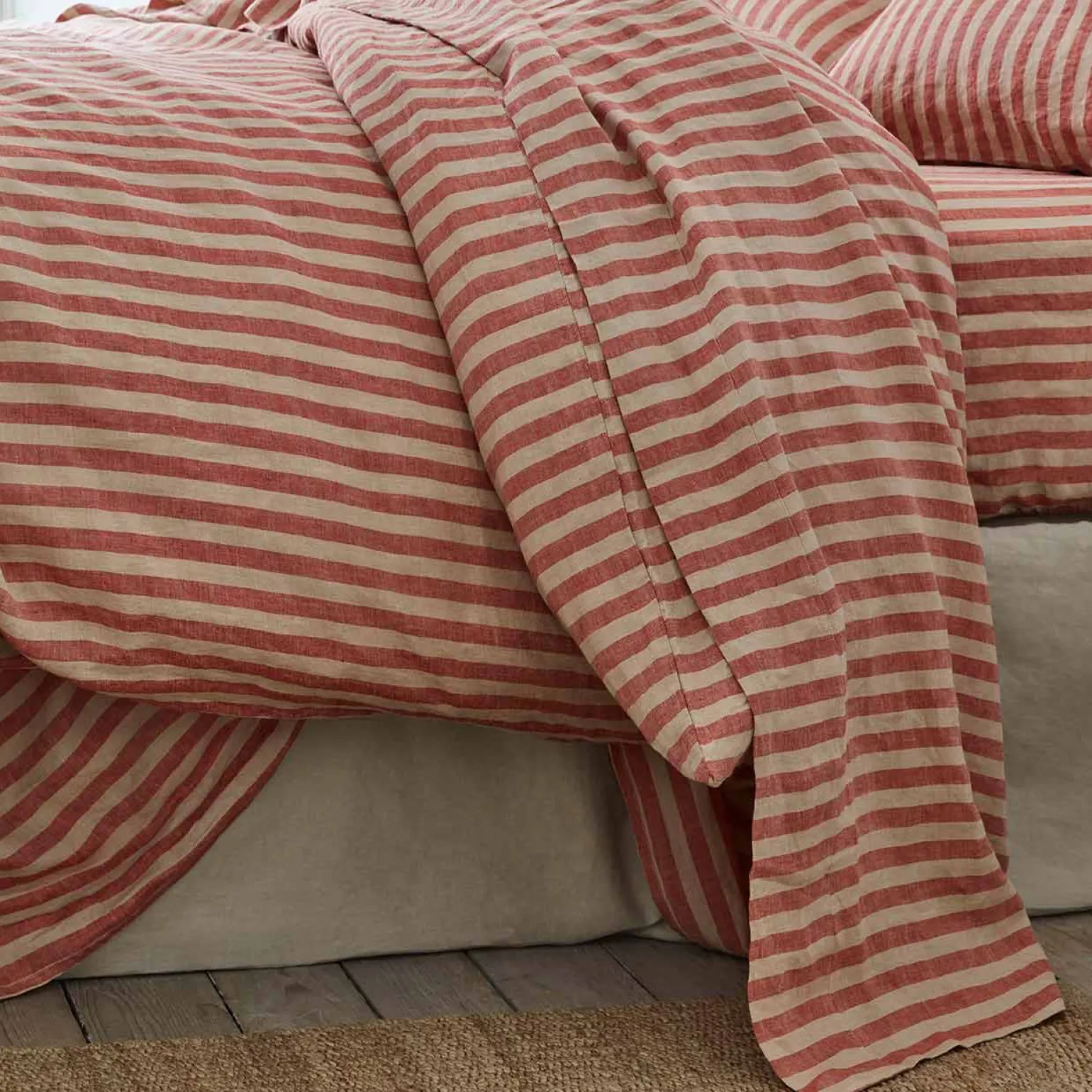 Sandstone Red Pembroke Stripe Linen Blend Flat Sheet