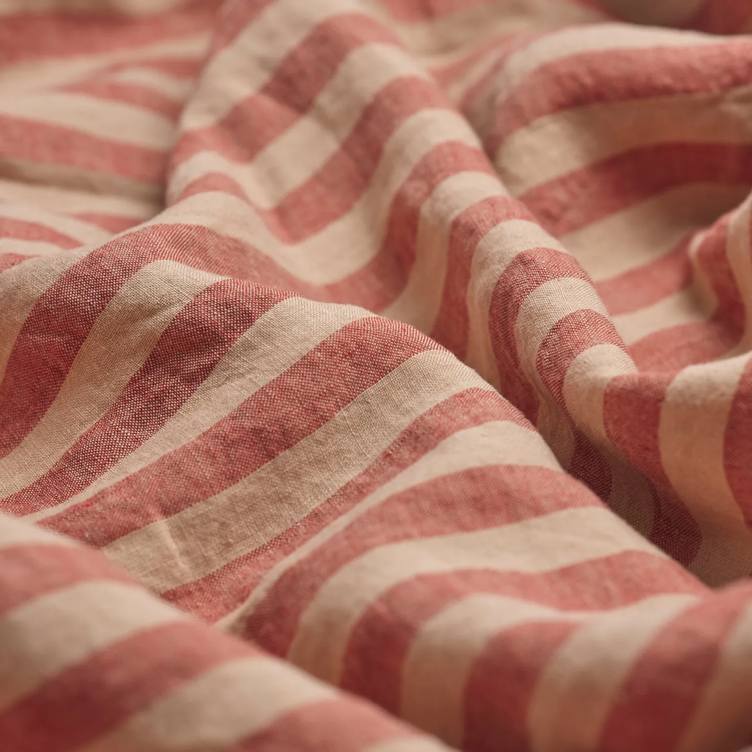 Sandstone Red Pembroke Stripe Linen Blend Fitted Sheet