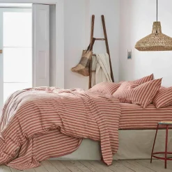 Sandstone Red Pembroke Stripe Linen Blend Fitted Sheet