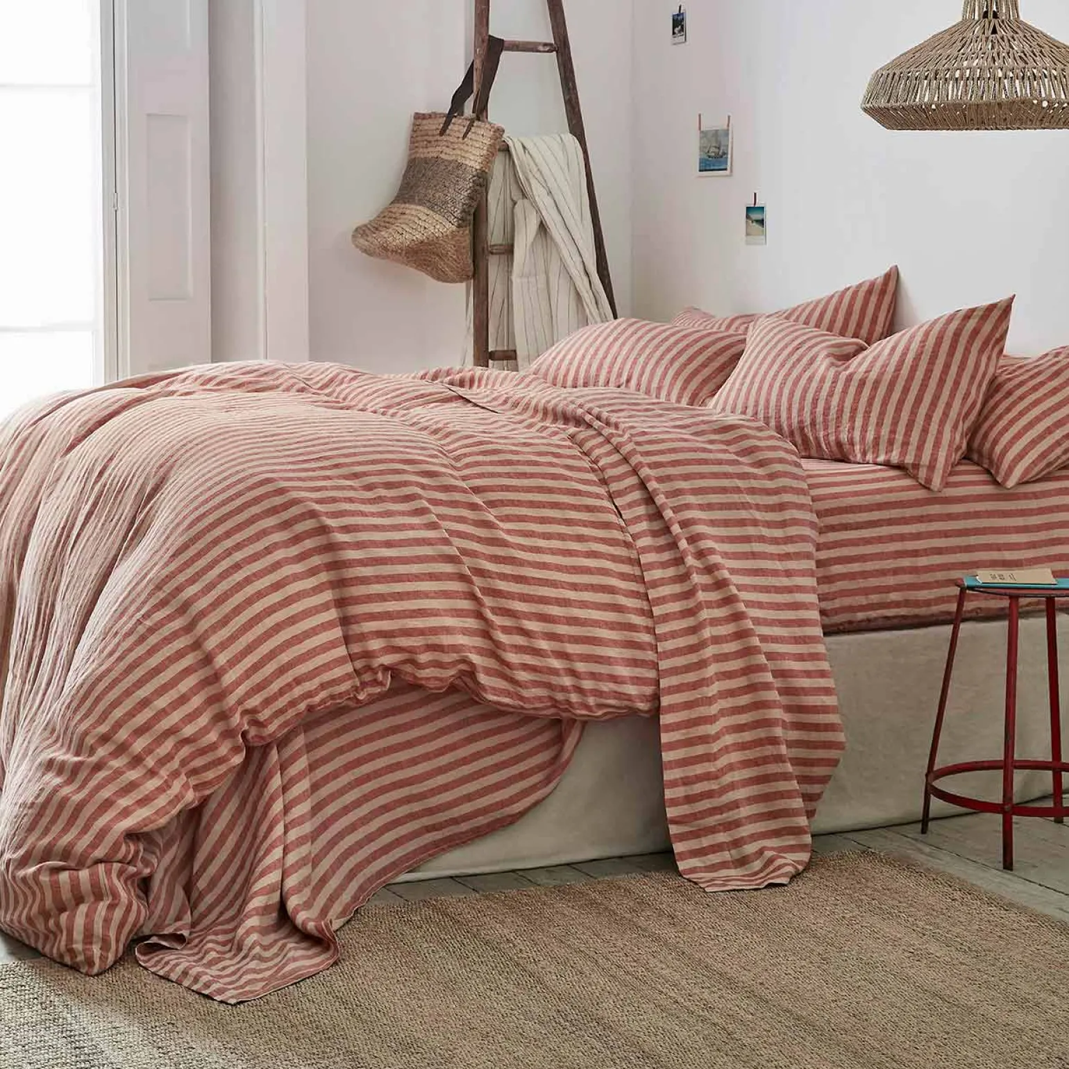 Sandstone Red Pembroke Stripe Linen Blend Pillowcase (Pair)