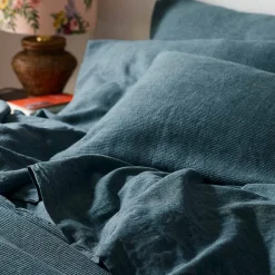 Teal Chambray Linen Blend Flat Sheet
