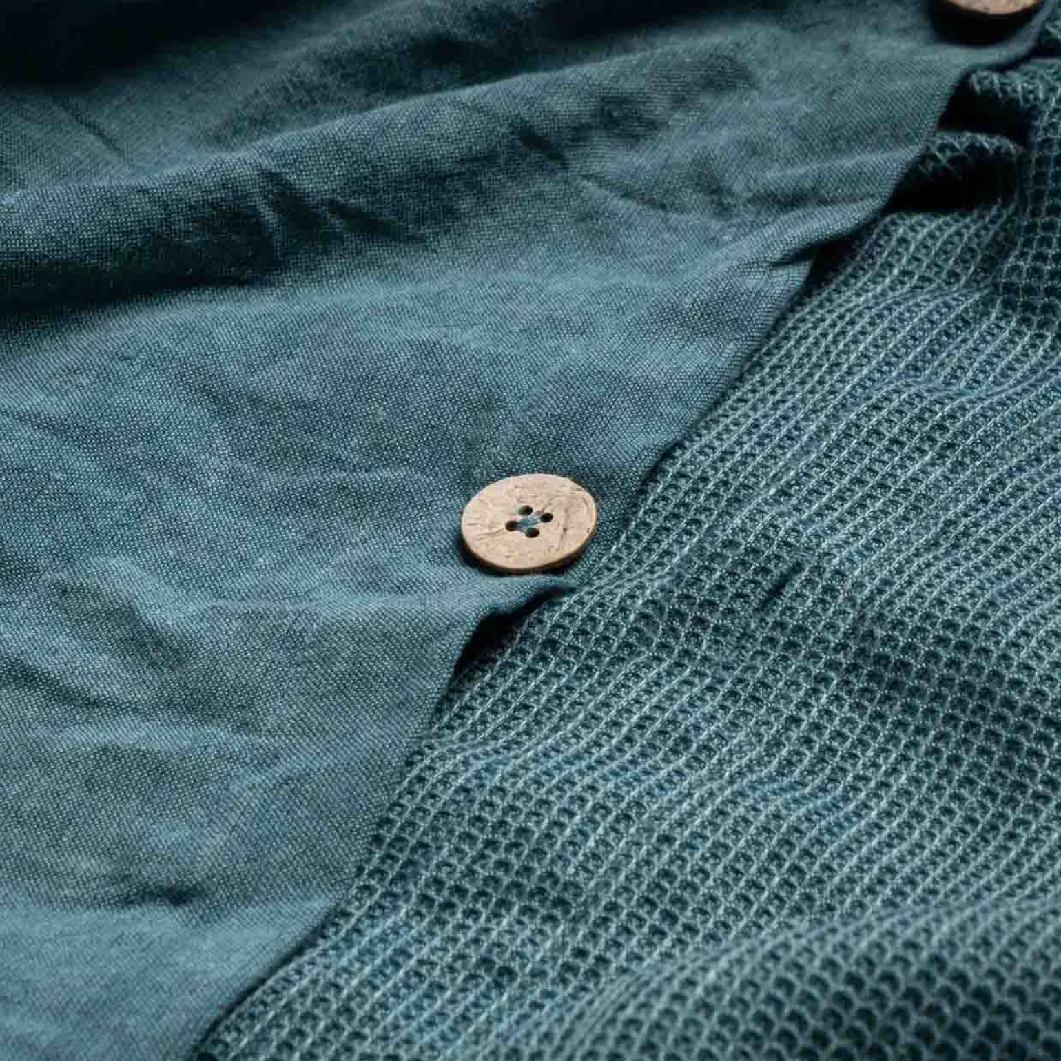Teal Waffle Chambray Linen Blend Duvet Cover