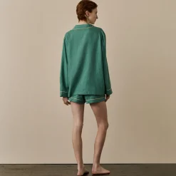Tranquil Green Linen Pajama Shorts Set