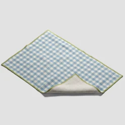 Warm Blue Gingham 100% Linen Placemat Set of 4
