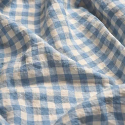 Warm Blue Gingham 100% Linen Pillowcases (Pair)