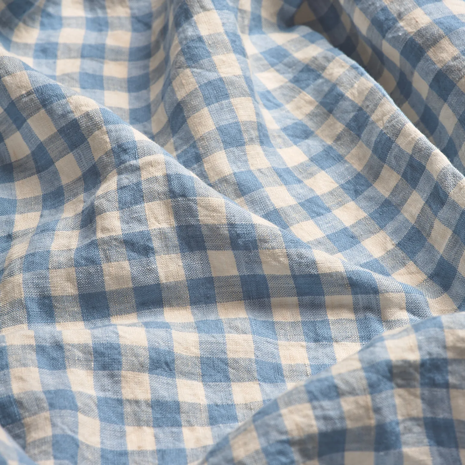 Warm Blue Gingham Linen Blend Pillowcase (Pair)