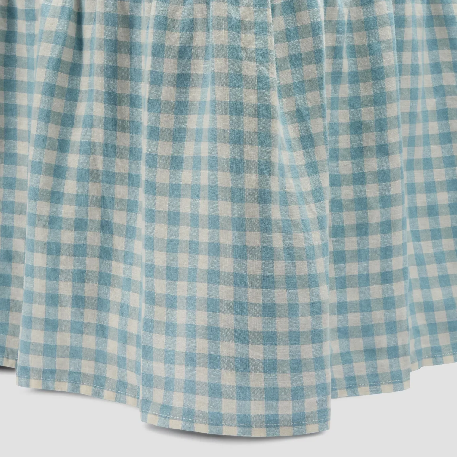 Warm Blue Gingham Linen Blend Bed Skirt