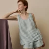Warm Blue Gingham Linen Cami Set