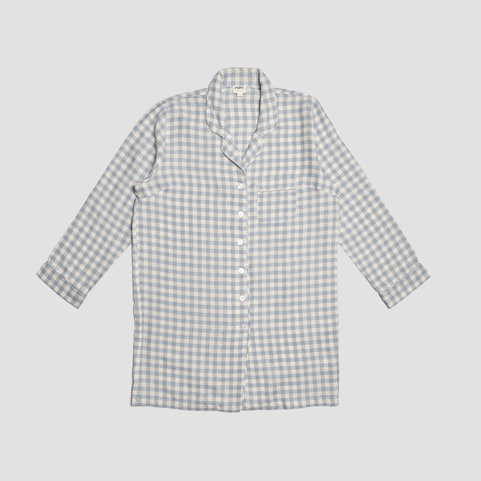 Warm Blue Gingham Linen Night Shirt