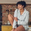Warm Blue Gingham Linen Pajama Shorts