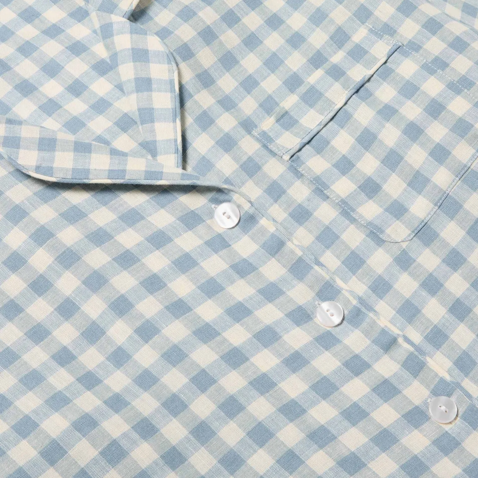 Warm Blue Gingham Linen Pajama Shorts Set