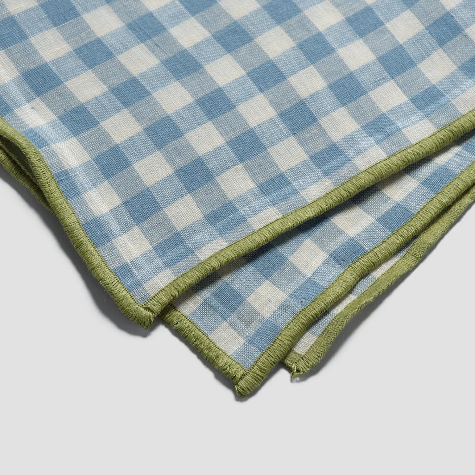 Warm Blue Gingham Linen Table Runner