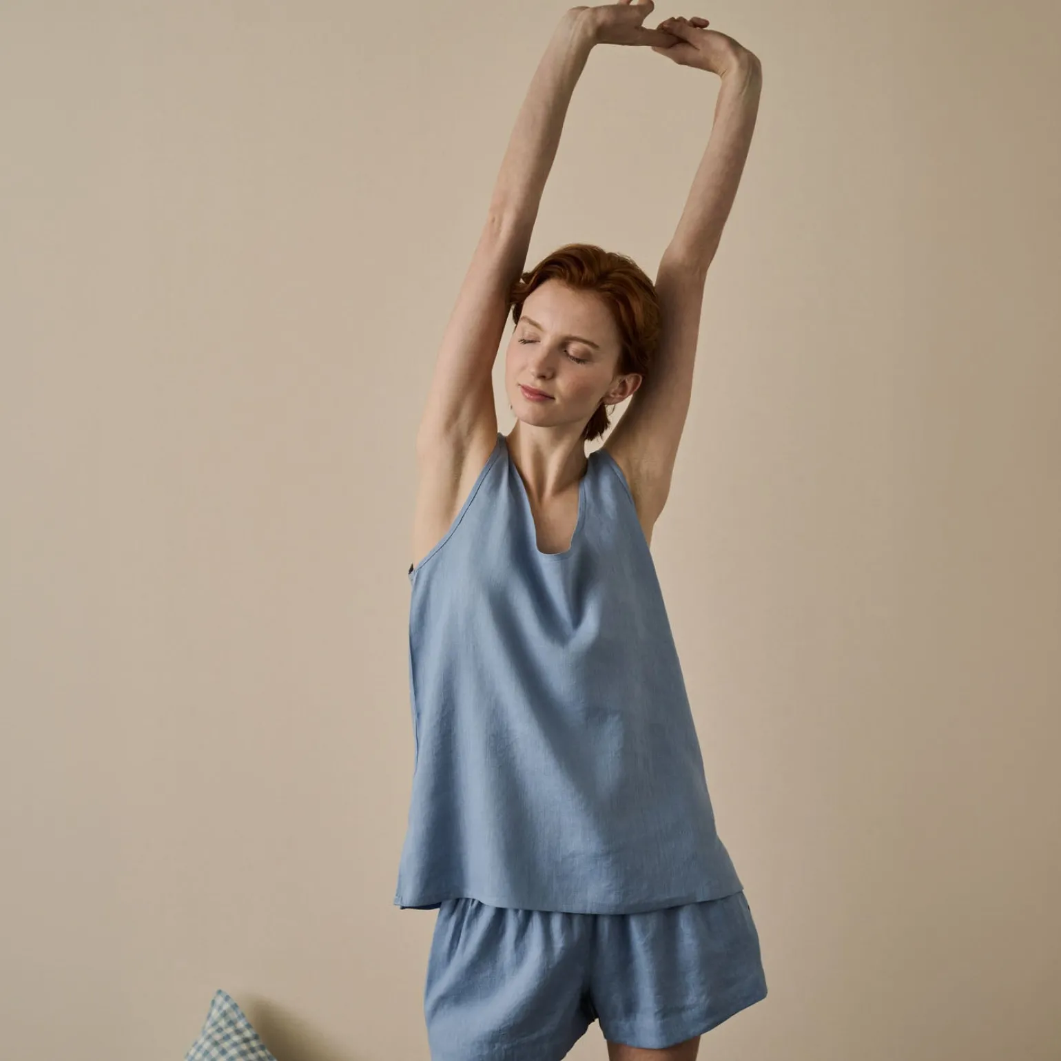 Wave Blue Linen Tencel Cami Top